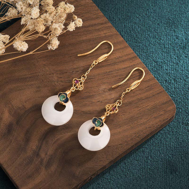 Boucles d'oreilles pendantes Feng Shui en jade blanc