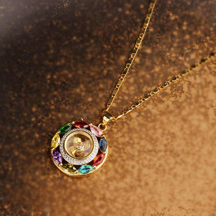 Collier pendentif en Buddha Stones colorées en cuivre et zircon pour la richesse et la chance