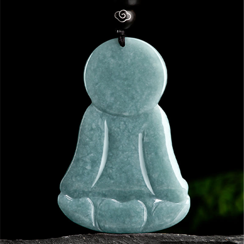 Collier pendentif en Buddha Stones Amitabha en jade naturel avec amulette de lotus et chaîne de compassion - image 6