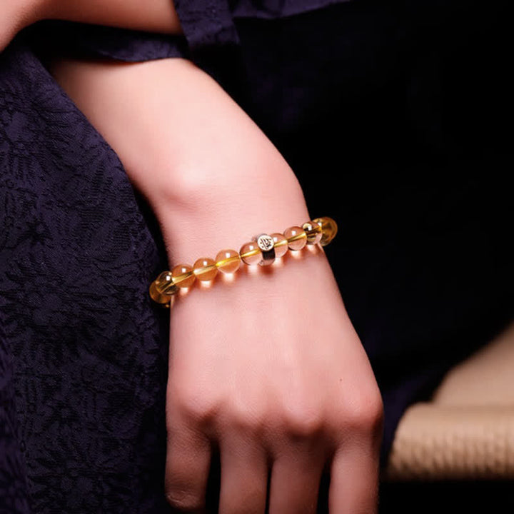 Bracelet de protection en argent sterling 925 avec pendentif en citrine et bouddha du zodiaque chinois