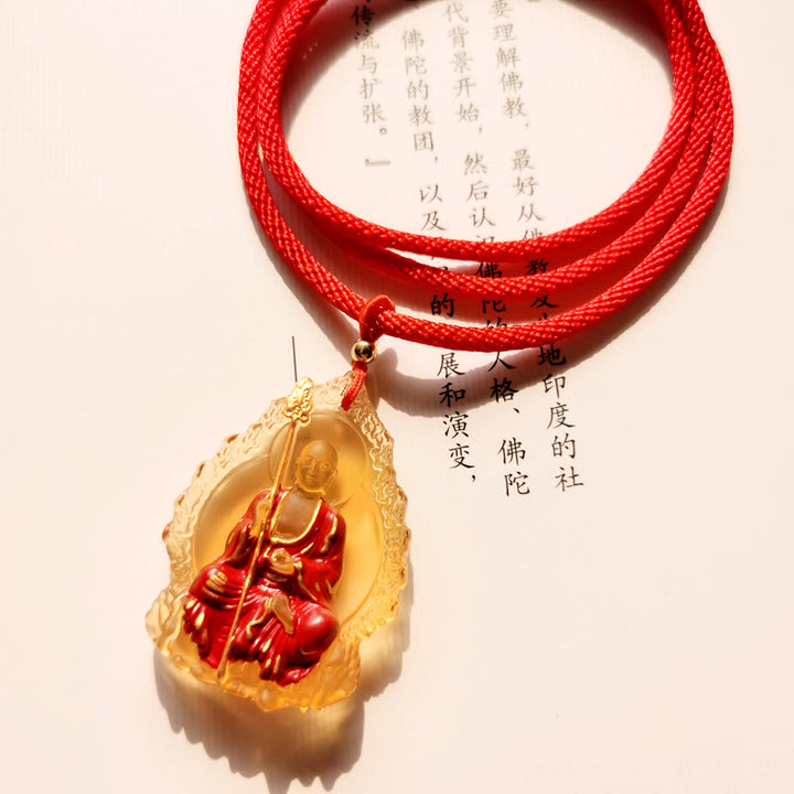 Collier pendentif amulette de compassion en cristal Buddha Stones Liuli Ksitigarbha - Ksitigarbha assis jaune - image 9