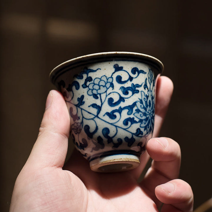 Buddha Stones Jingdezhen Porcelaine Bleue et Blanche Peinte à la Main Fleur de Lotus Tasse à Thé en Céramique Tasses à Thé Kung Fu