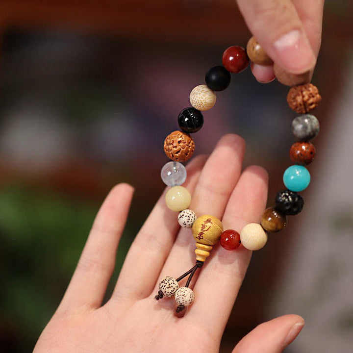 Bracelet Mala en Buddha Stones et graines d'agate Bodhi, sagesse et harmonie