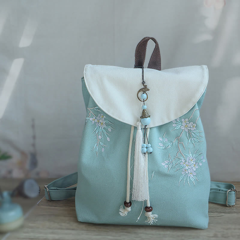 Sac à dos en toile de grande capacité brodé à la main avec Buddha Stones