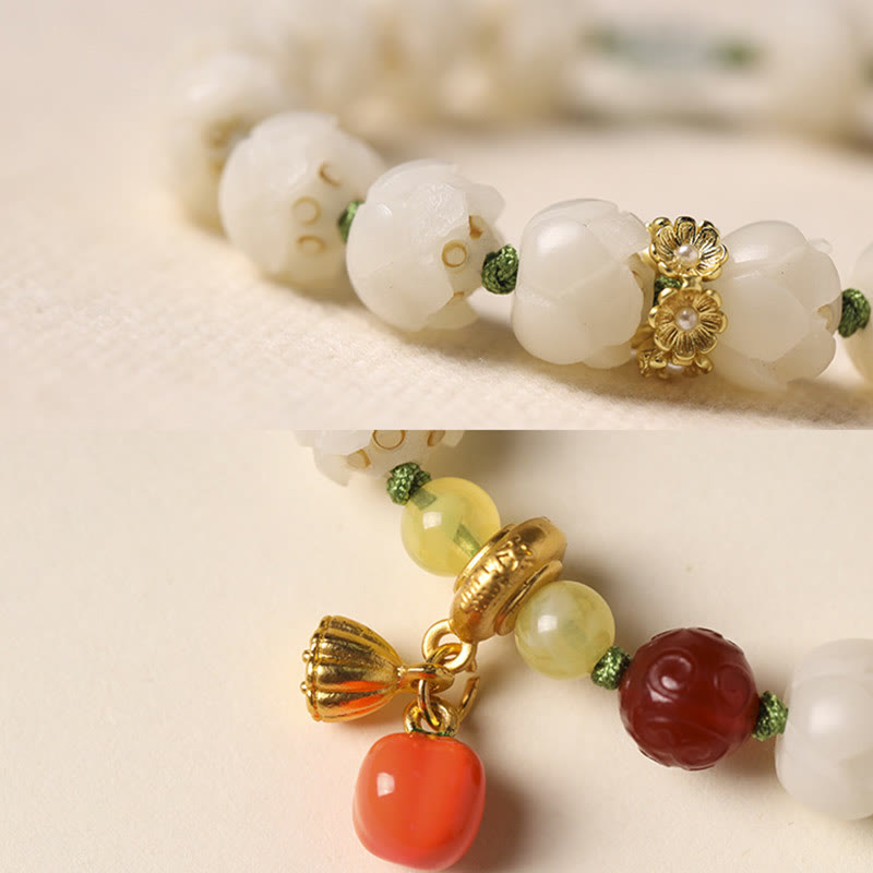 Bracelet d'harmonie et de paix en perles de citrouille et de lotus en Buddha Stones naturelles