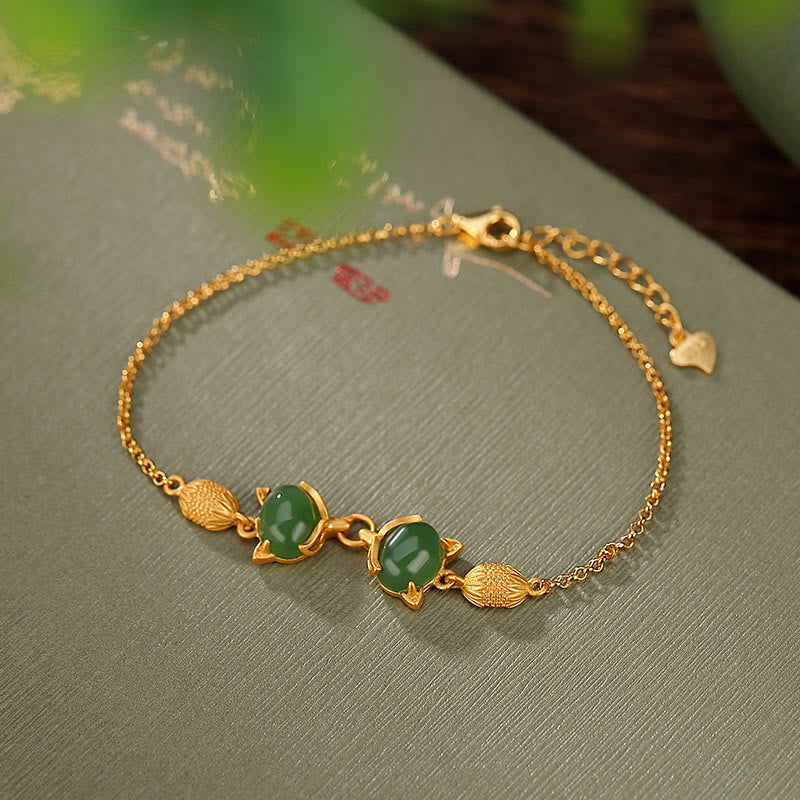 Bracelet porte-bonheur en argent sterling 925 Buddha Stones et jade blanc Hetian naturel cyan - Jade Cyan (Succès ♥ Guérison) - image 0