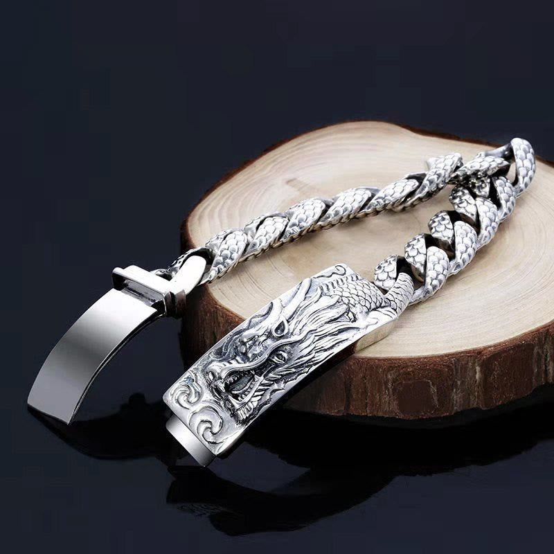 Bracelet de protection gravé à motif d'écailles de dragon rétro Buddha Stones