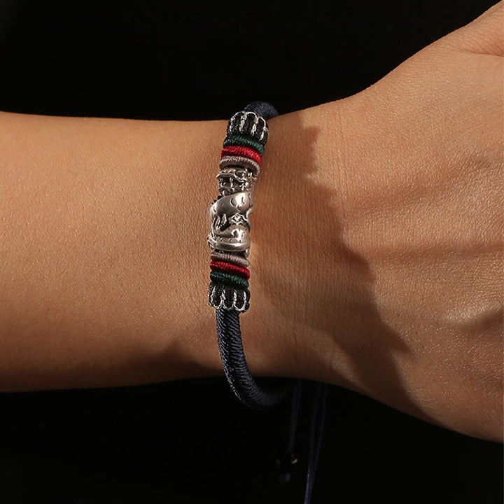 Bracelet porte-bonheur en corde fait main en argent sterling 925 de Buddha Stones Année du Dragon