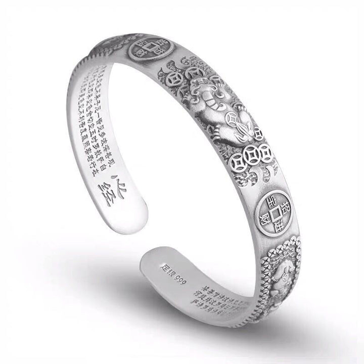 Bracelet de richesse en cuivre blanc avec pièce de monnaie tibétain PiXiu Heart Sutra en pierres de Buddha Stones Bracelet réglable