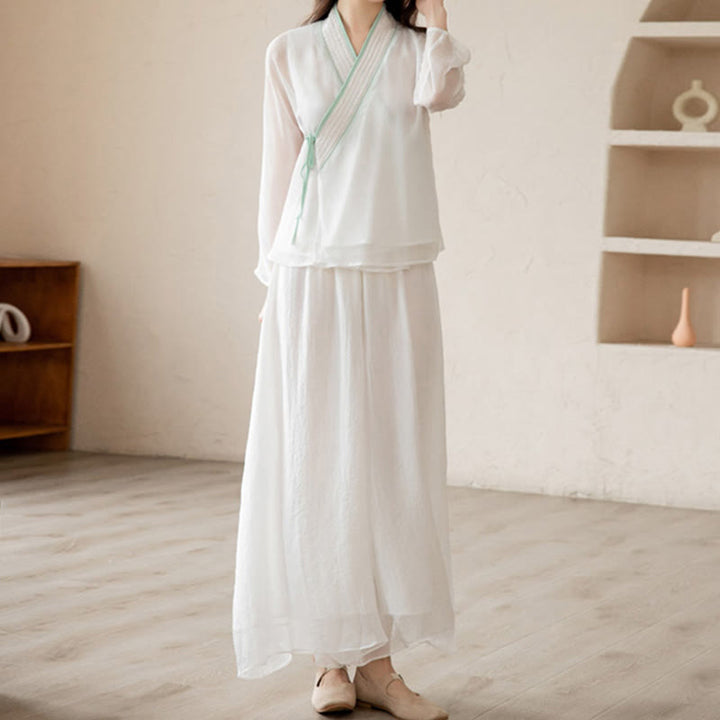 Ensemble de vêtements en mousseline de soie pour femme Buddha Stones et prière rétro, méditation spirituelle zen
