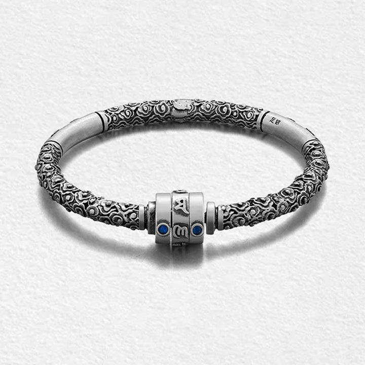 Bracelet de créativité gravé en argent sterling 990 Buddha Stones et nuages de bon augure tibétains Om Mani Padme Hum