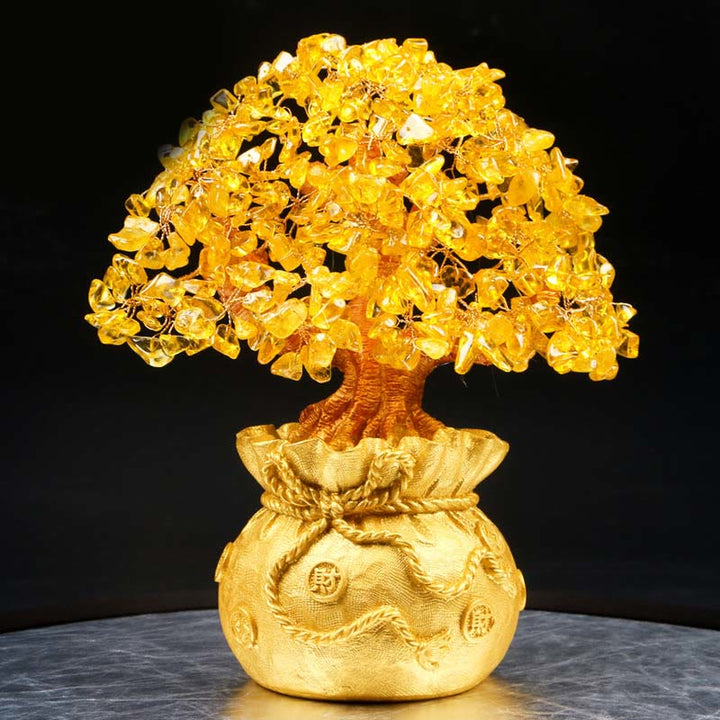 Buddha Stones Citrine naturelle Ornement de pierre précieuse pour arbre à argent - Feng Shui pour la prospérité