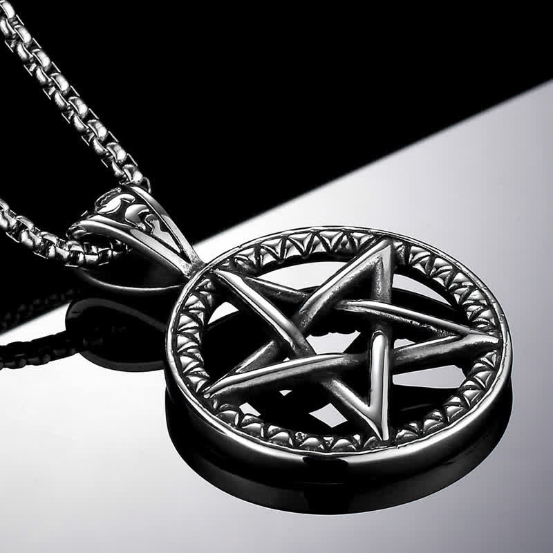 Collier pendentif d'équilibre en acier titane pentagramme