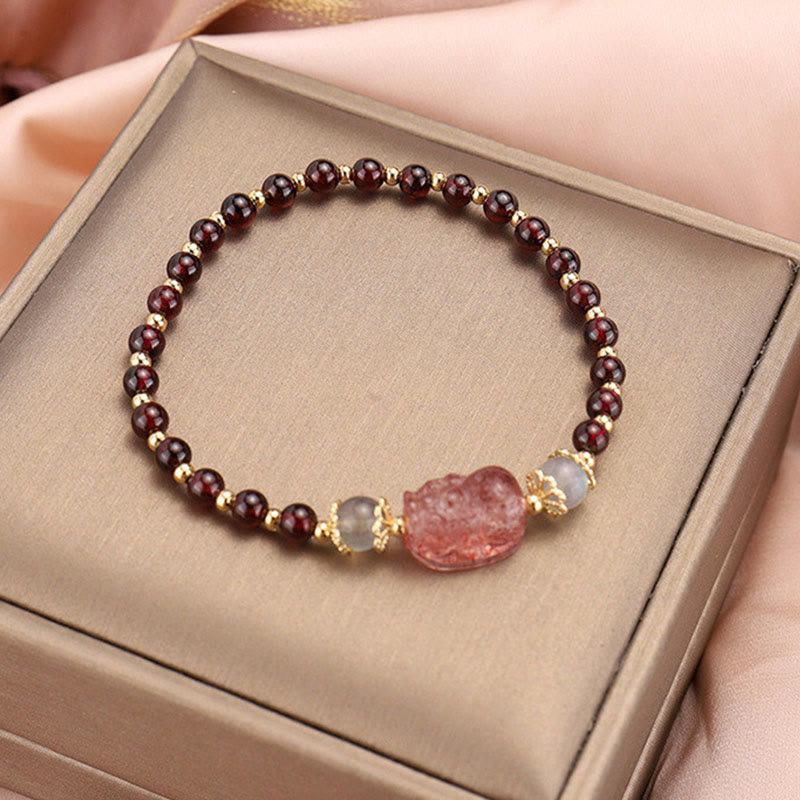 Bracelet de protection en pierre de lune PiXiu en tourmaline naturelle et grenat à fraise