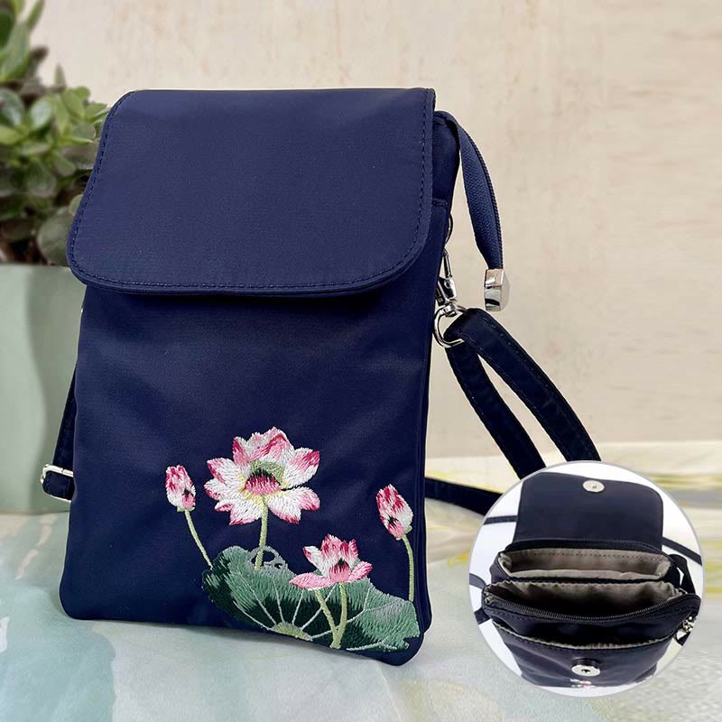 Sac à bandoulière en Buddha Stones imperméable brodé à la main avec fleurs de lotus - image 1
