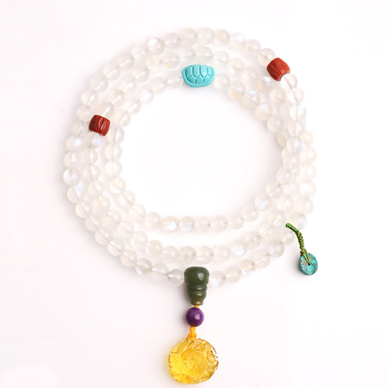 Bracelet de guérison en cristal de Buddha Stones : Mala, pierre de lune, ambre, lotus et turquoise. - image 8