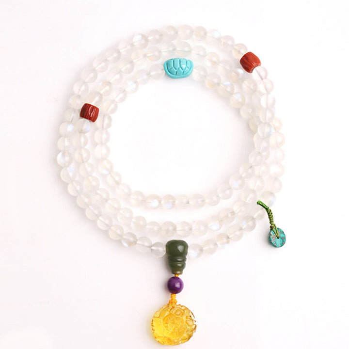 Bracelet de guérison en cristal de 108 Buddha Stones de Mala en pierre de lune, ambre, lotus, turquoise