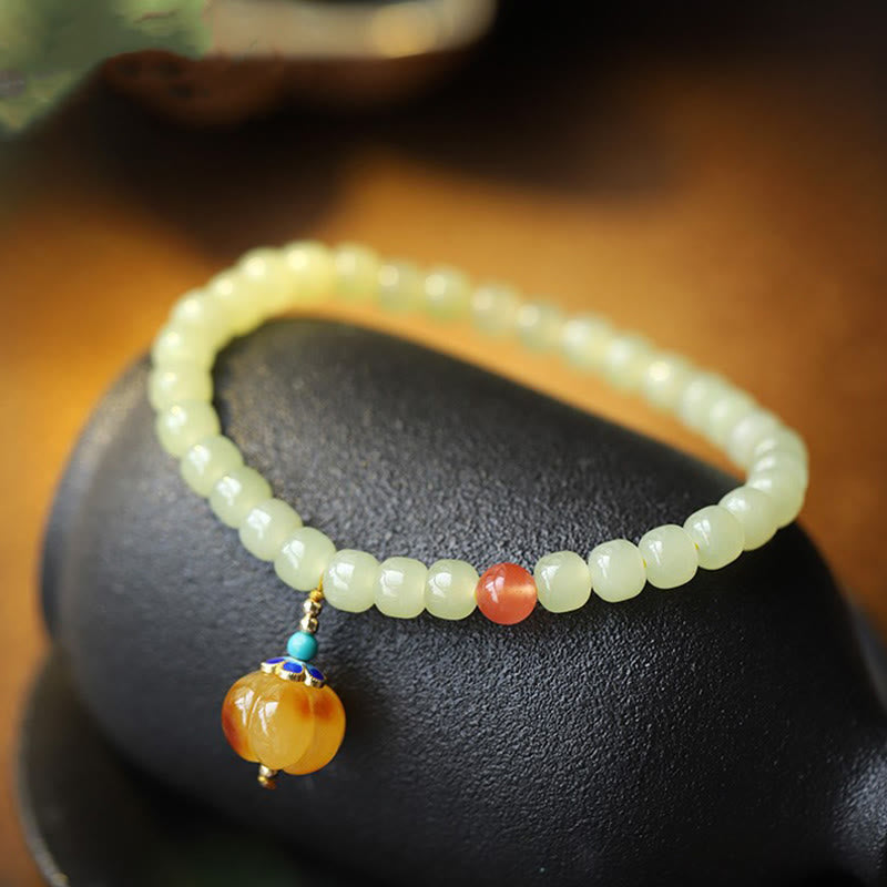Bracelet de prospérité en cristal d'agate rouge et d'ambre en jade naturel Hetian