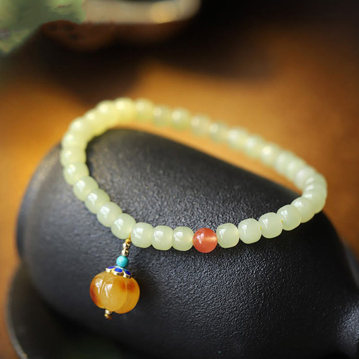 Bracelet de prospérité en cristal d'agate rouge et d'ambre en jade naturel Hetian