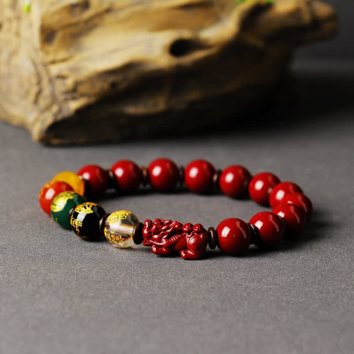 Bracelet de bénédiction PiXiu en cinabre Buddha Stones et dieu de la richesse - image 5