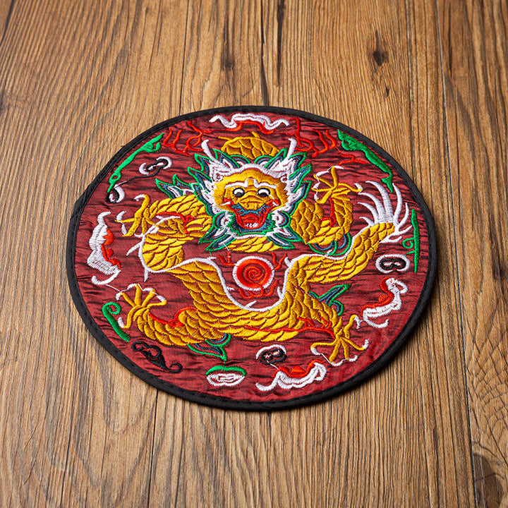 Dessous de verre brodé Buddha Stones Dragon pour tasse à thé, dessous de verre pour tasse à thé Kung Fu