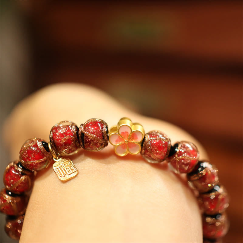 Bracelet de perles de fortune Thangka Tibétain en or représentant la famille des cinq dieux de la richesse