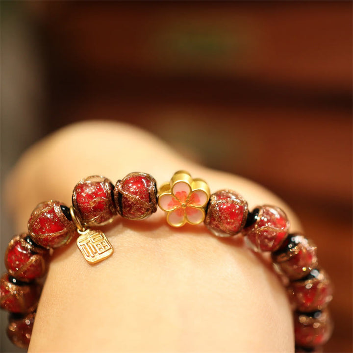Bracelet de perles de fortune Thangka Tibétain en or représentant la famille des cinq dieux de la richesse