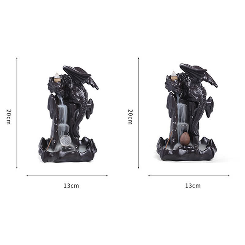 Fontaine à fumée à refoulement en céramique avec dragon nordique, brûleur d'encens de guérison et de méditation, décoration à boule LED