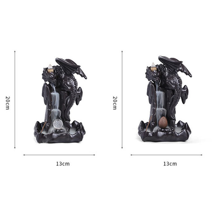 Fontaine à fumée à refoulement en céramique avec dragon nordique, brûleur d'encens de guérison et de méditation, décoration à boule LED