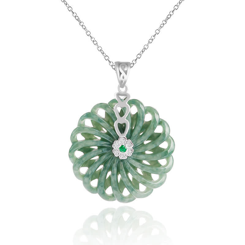 Collier pendentif en argent sterling 925 avec boucle de paix en jade naturel rond et Buddha Stones