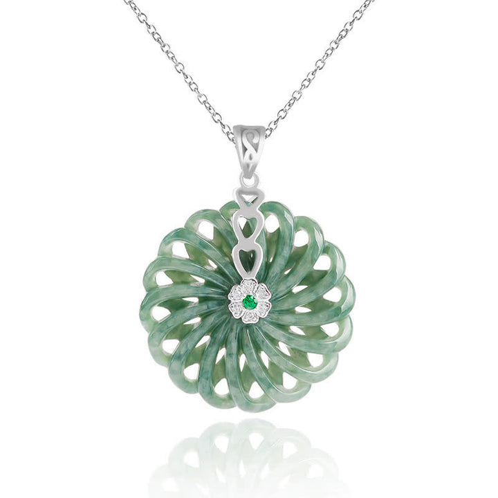 Collier pendentif en argent sterling 925 avec boucle de paix en jade naturel rond et Buddha Stones