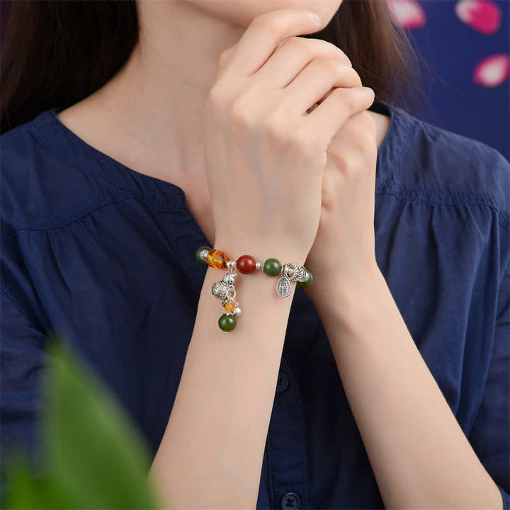Bracelet de réussite en argent sterling 925 Buddha Stones et jade cyan Hetian