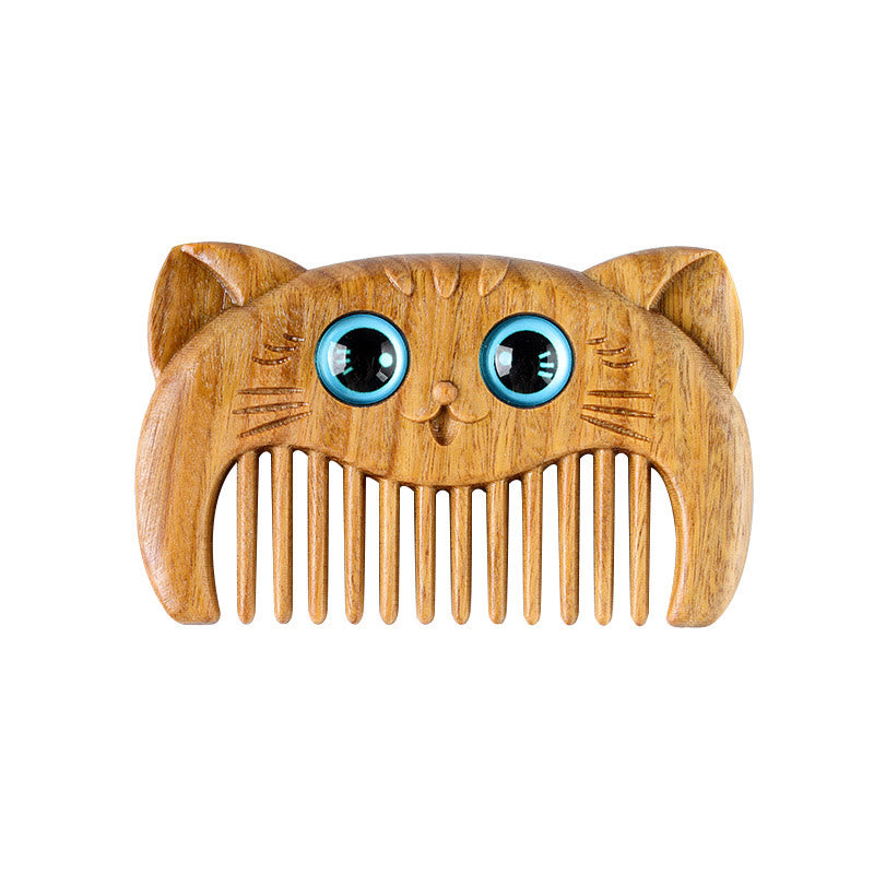 Peigne portable à motif de chat simple en bois de santal vert - image 11