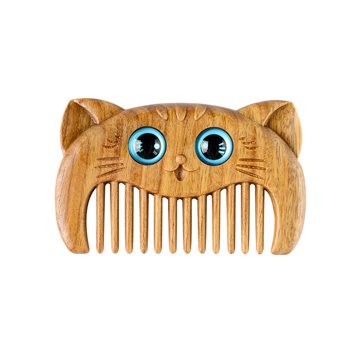 Peigne portable à motif de chat simple en bois de santal vert - image 10