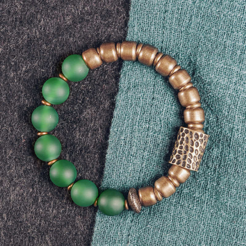 Bracelet tibétain en agate rouge et agate verte en cuivre pour la confiance et la fortune
