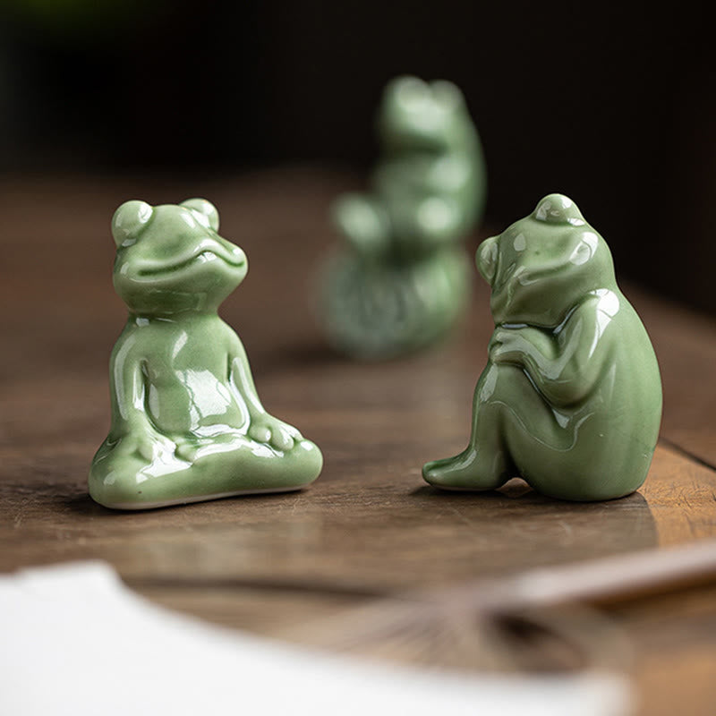 Buddha Stones Mini Petite Méditation Lotus Repos Grenouille Céramique Richesse Chance Maison Thé Animal Figurine Décoration