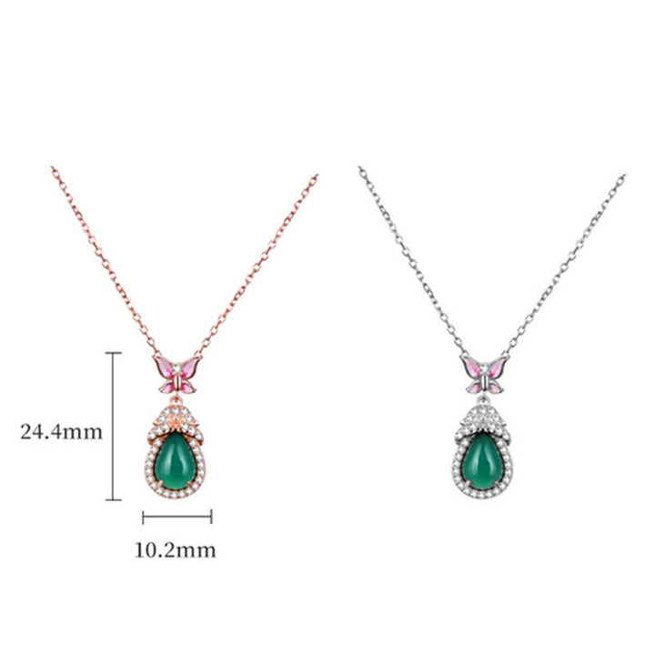 Collier pendentif courage en argent sterling 925 avec calcédoine verte et zircon papillon