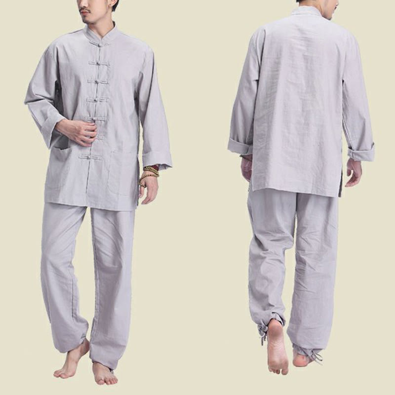 Ensemble pour homme en coton et lin avec boutons en forme de grenouille chinoise et Buddha Stones, méditation, prière, pratique spirituelle zen, yoga - image 2