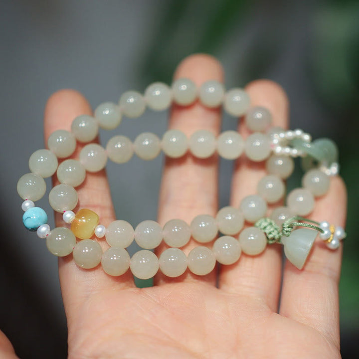 Bracelet double tour en argent sterling 925 Buddha Stones et jade Hetian, boucle double paix, lotus porte-bonheur