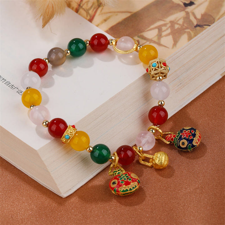 Bracelet de réussite en cristal d'agate Buddha Stones et famille de bêtes avaleuses d'or