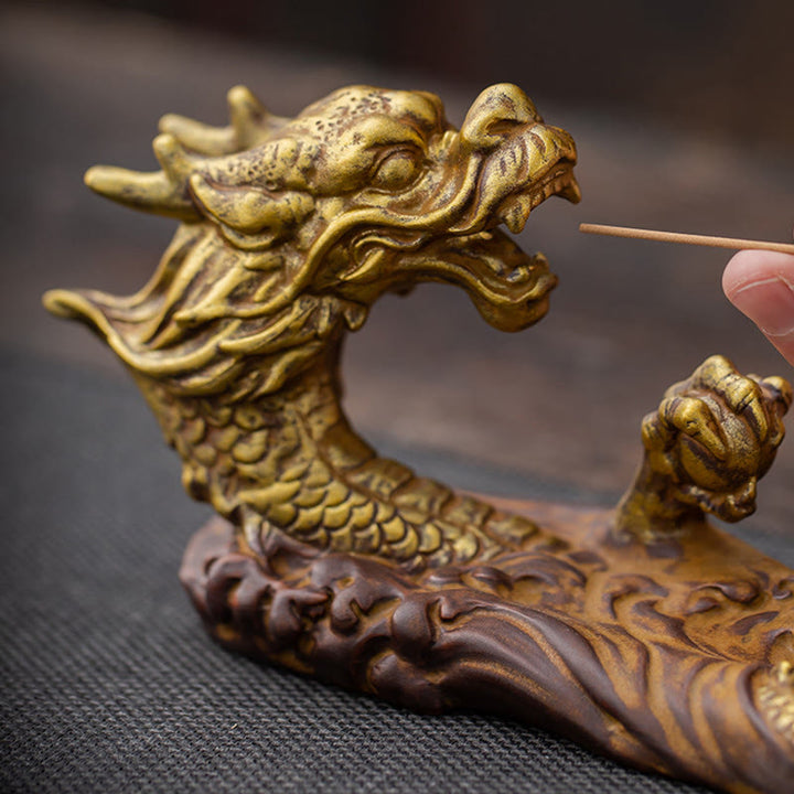 Brûleur d'encens en céramique avec Buddha Stones et protection du dragon