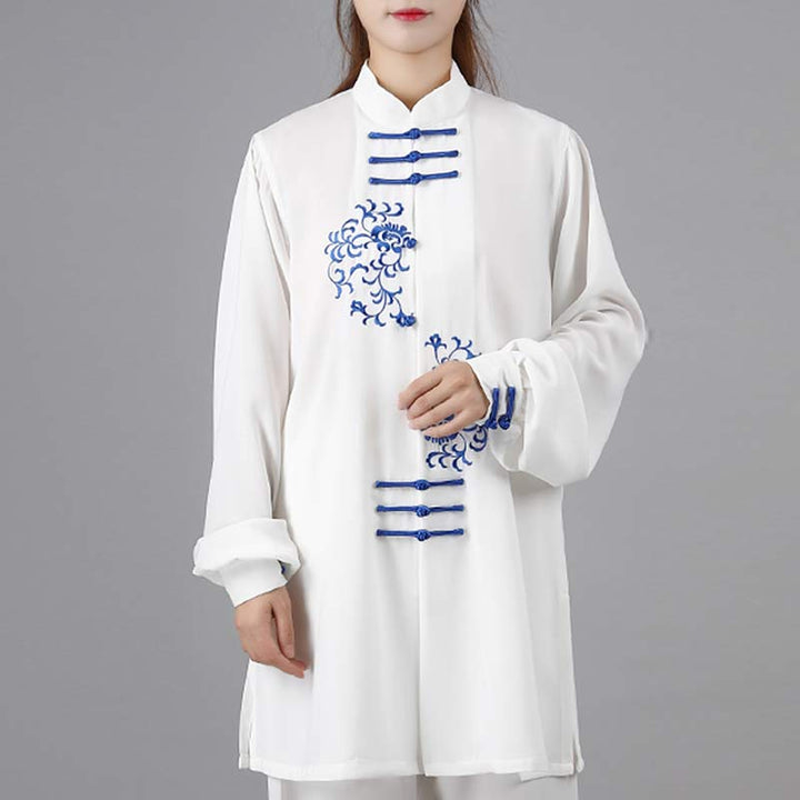 Ensemble de vêtements unisexe avec broderie de fleurs et Buddha Stones pour méditation, prière spirituelle, zen, tai-chi, qigong