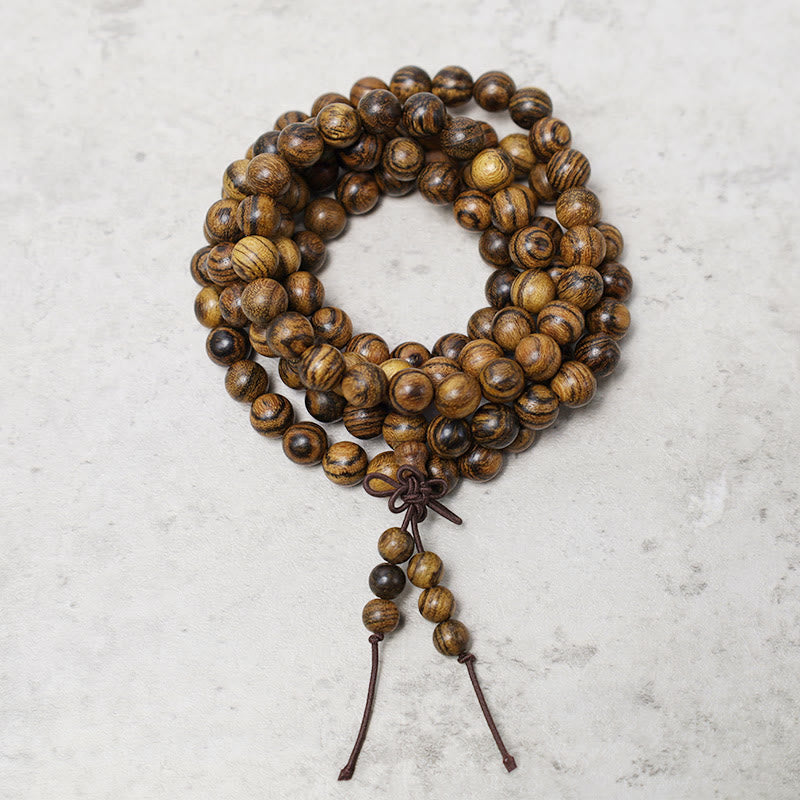 Bracelet Mala 108 Buddha Stones Prière Méditation Bois de Santal Élastique - Bois de peau de tigre - image 20