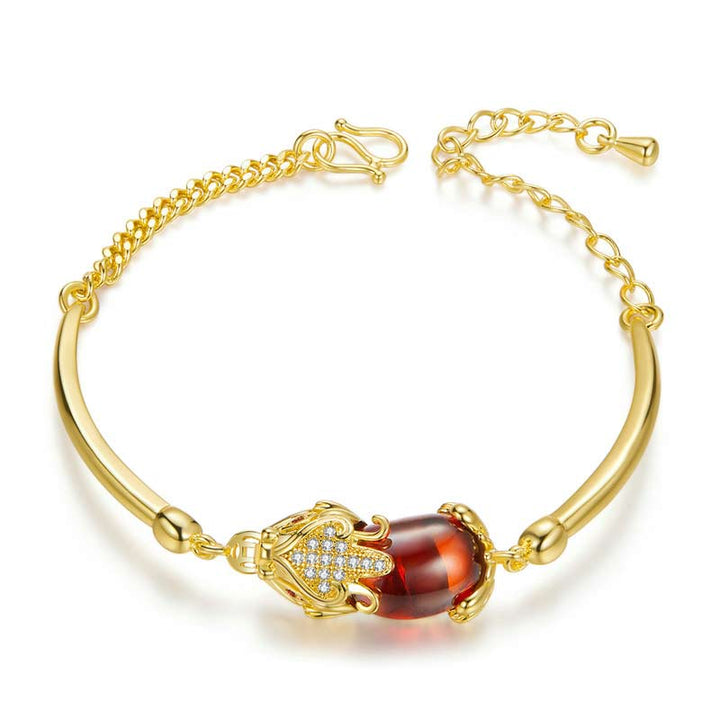 Bracelet Feng Shui en agate rouge dorée PiXiu pour la richesse et la chance