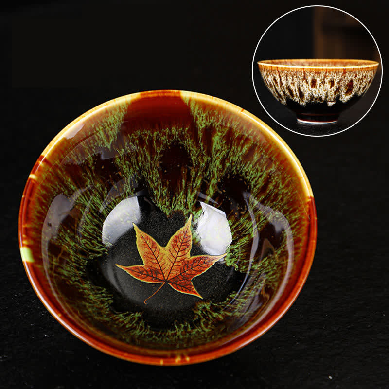 Tasse à thé en céramique colorée avec Buddha Stones et feuille d'érable