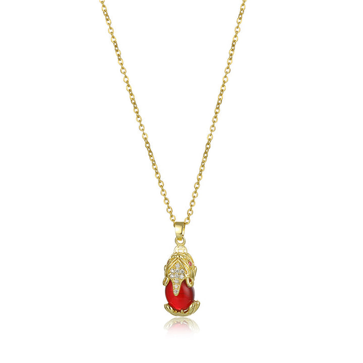 Collier de fortune Pixiu en Buddha Stones et grenat naturel - Grenat rouge - image 1