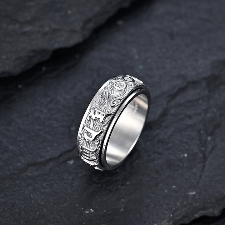 Bague en acier titane Buddha Stones Six True Words Équilibre Calme