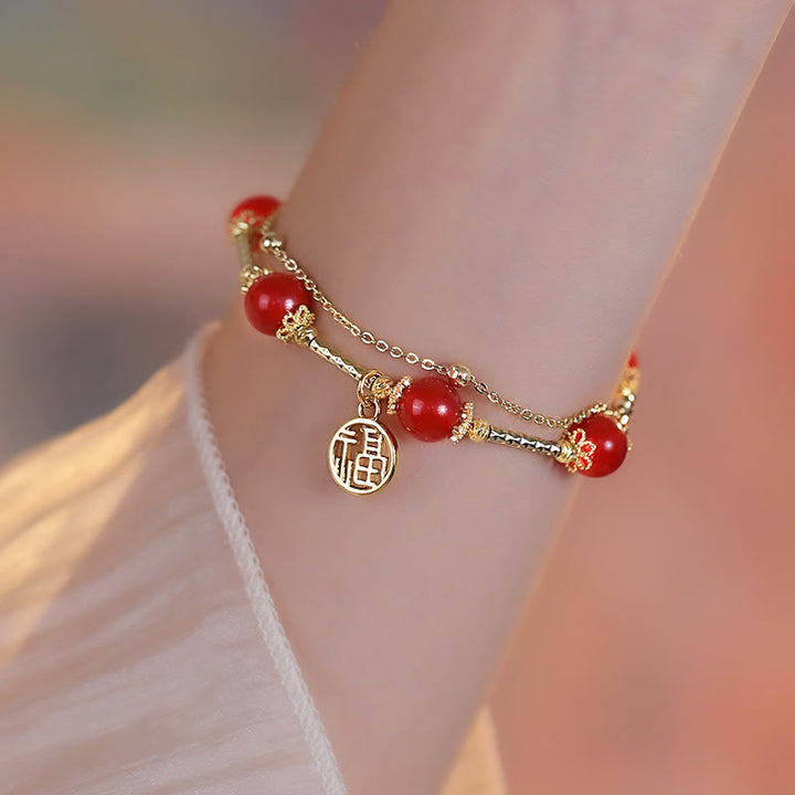 Bracelet d'acceptation de soi avec breloque en agate rouge et Buddha Stones Fu