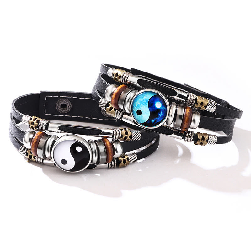 Bracelet d'équilibre en cuir Yin Yang Buddha Stones