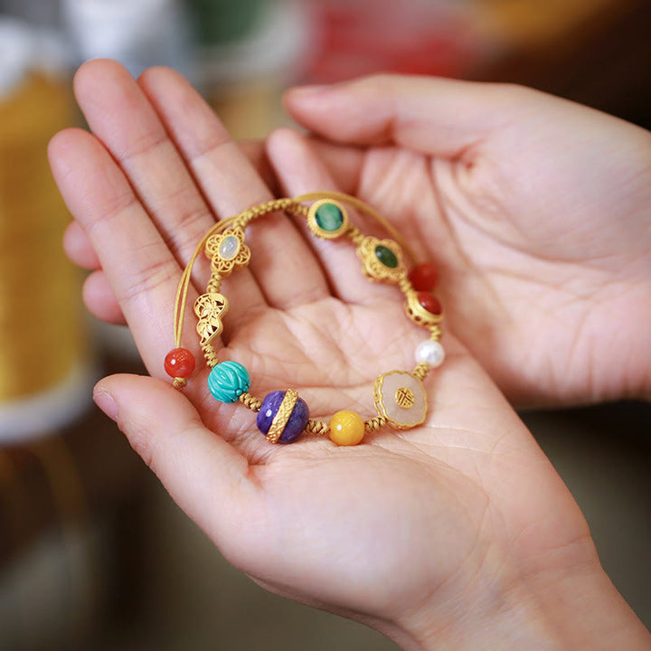 Bracelet porte-bonheur en argent sterling 925 avec cristaux d'agate rouge et d'ambre en jade Hetian naturel